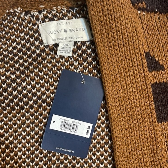 Lucky Brand Open Front Aztec Design Southwestern long Cardigan sweater Brown Sm - Picture 6 of 11